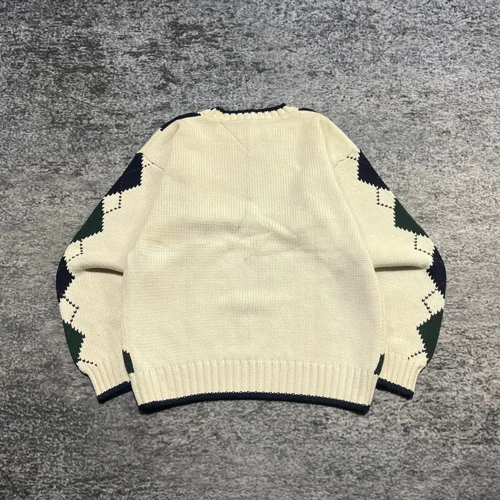 Vintage Tommy Hilfiger Sweater Mens‎ Large Cream Casual Pattern Cotton Jumper